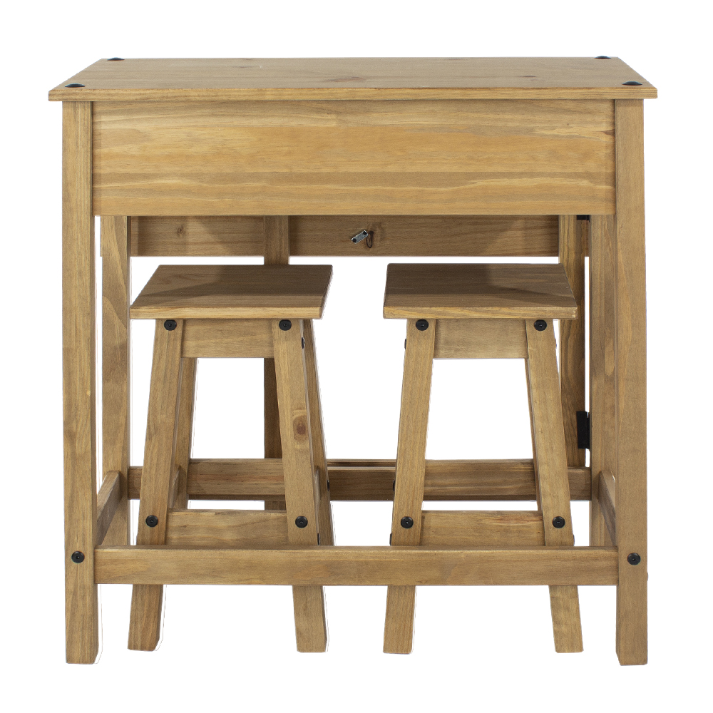 Consett Wooden Drop Leaf Dining Table With 2 Stools In Oak