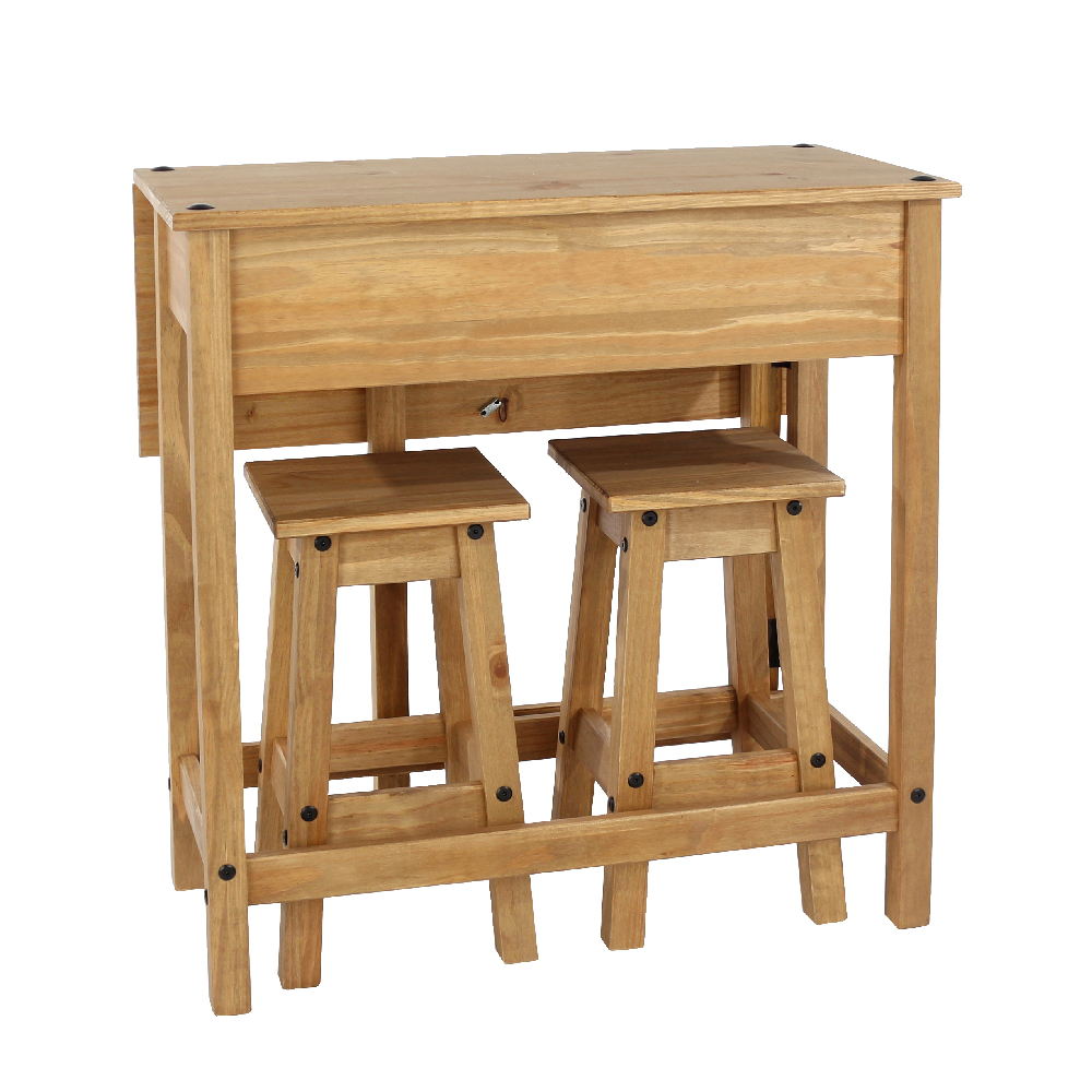 Consett Wooden Drop Leaf Dining Table With 2 Stools In Oak