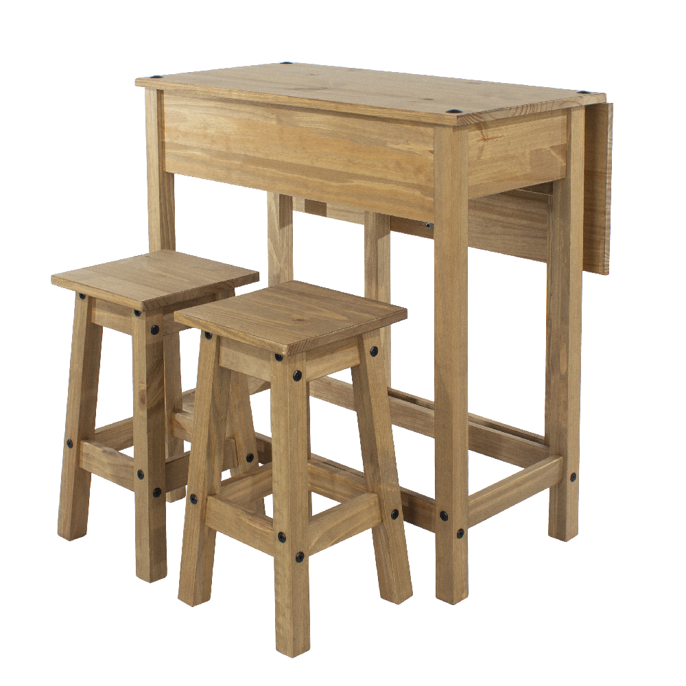 Consett Wooden Drop Leaf Dining Table With 2 Stools In Oak