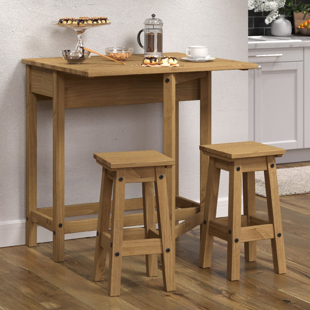 Read more about Consett wooden drop leaf dining table with 2 stools in oak