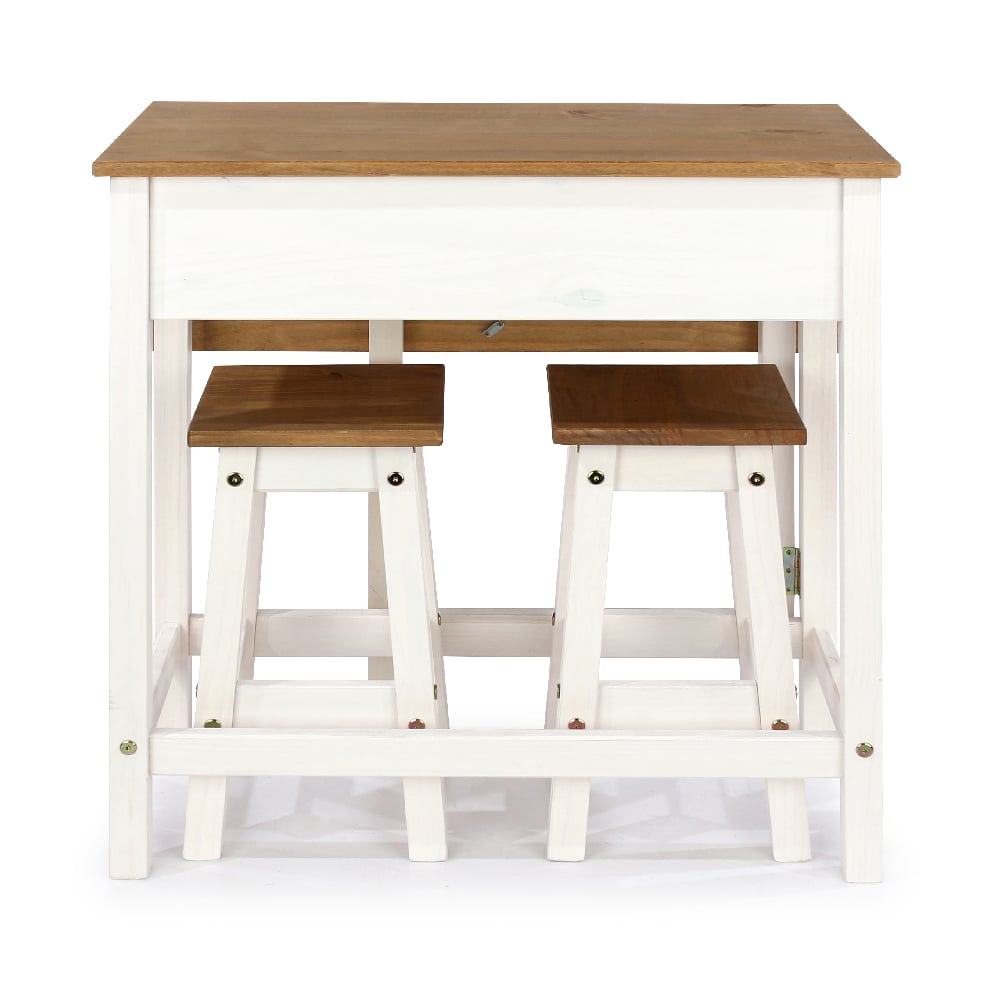 Consett Wooden Drop Leaf Dining Table With 2 Stools In White Oak