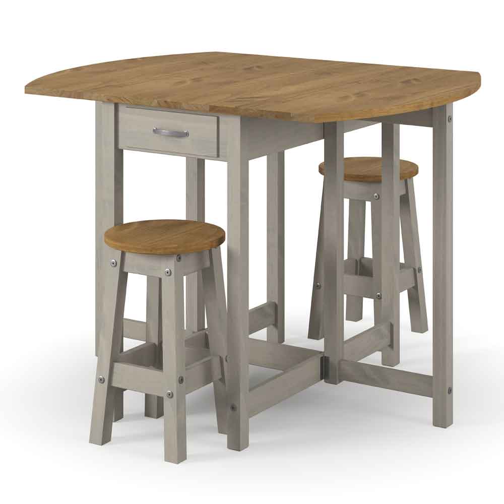 Consett Wooden Foldable Bar Table With 2 Stools - Grey And Oak