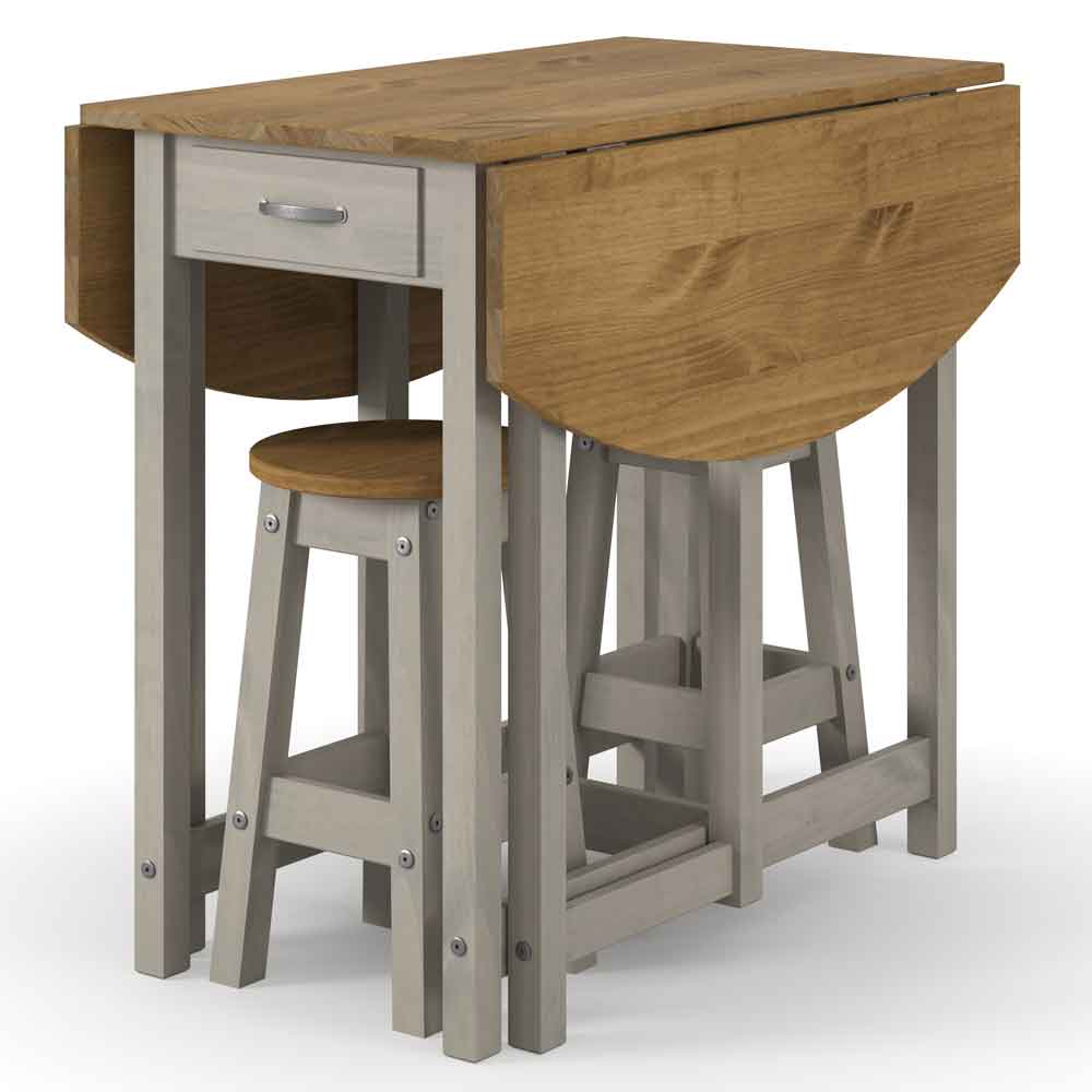 Consett Wooden Foldable Bar Table With 2 Stools - Grey And Oak