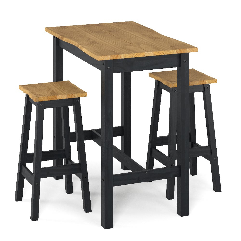 Read more about Consett wooden large bar table with 2 stools in black and oak