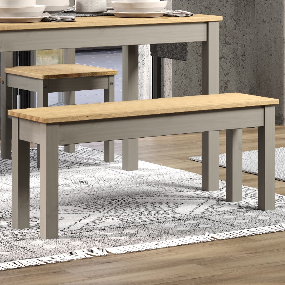 Read more about Consett wooden large rectangular dining bench in grey and oak