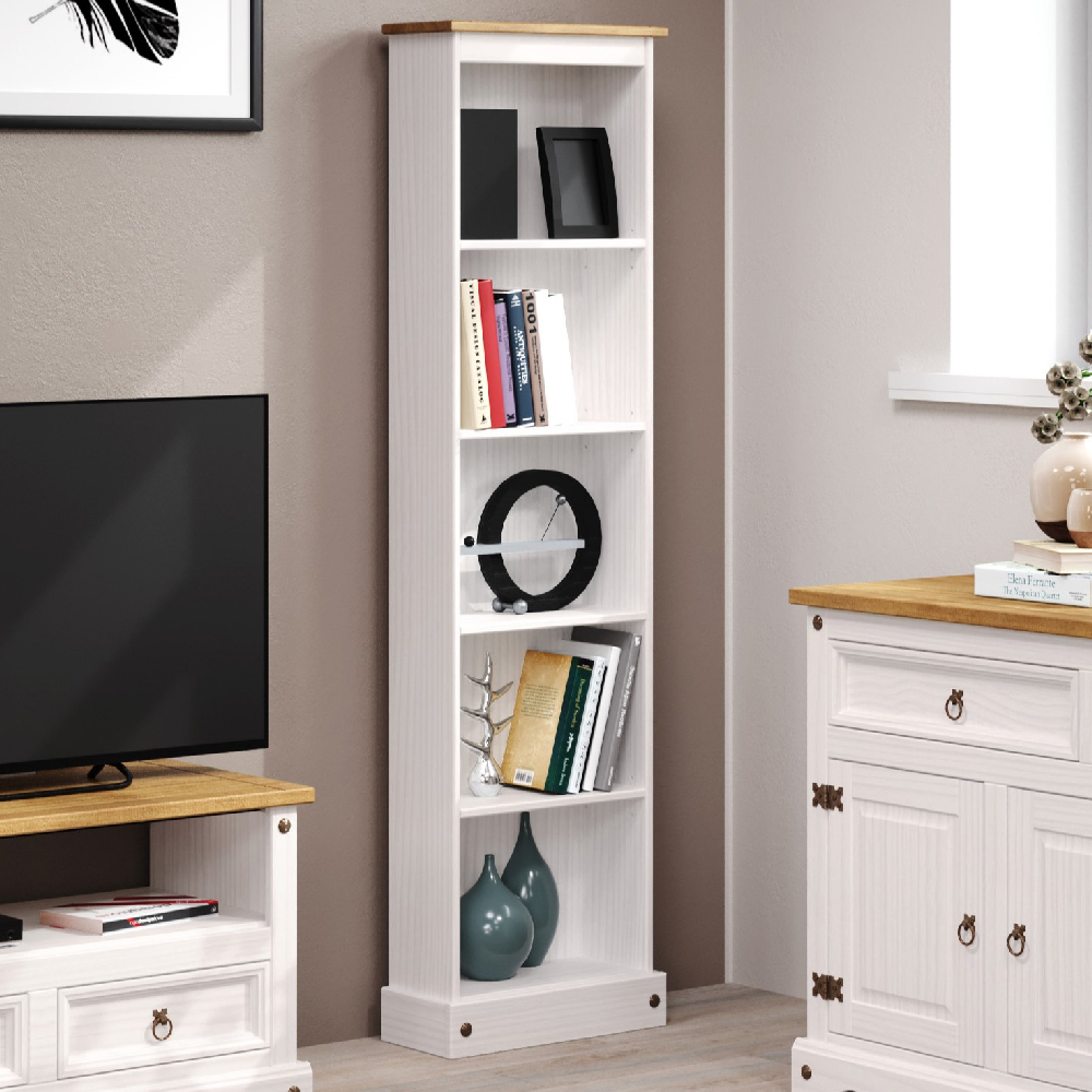 Read more about Consett wooden narrow bookcase with 5 shelves in white and oak