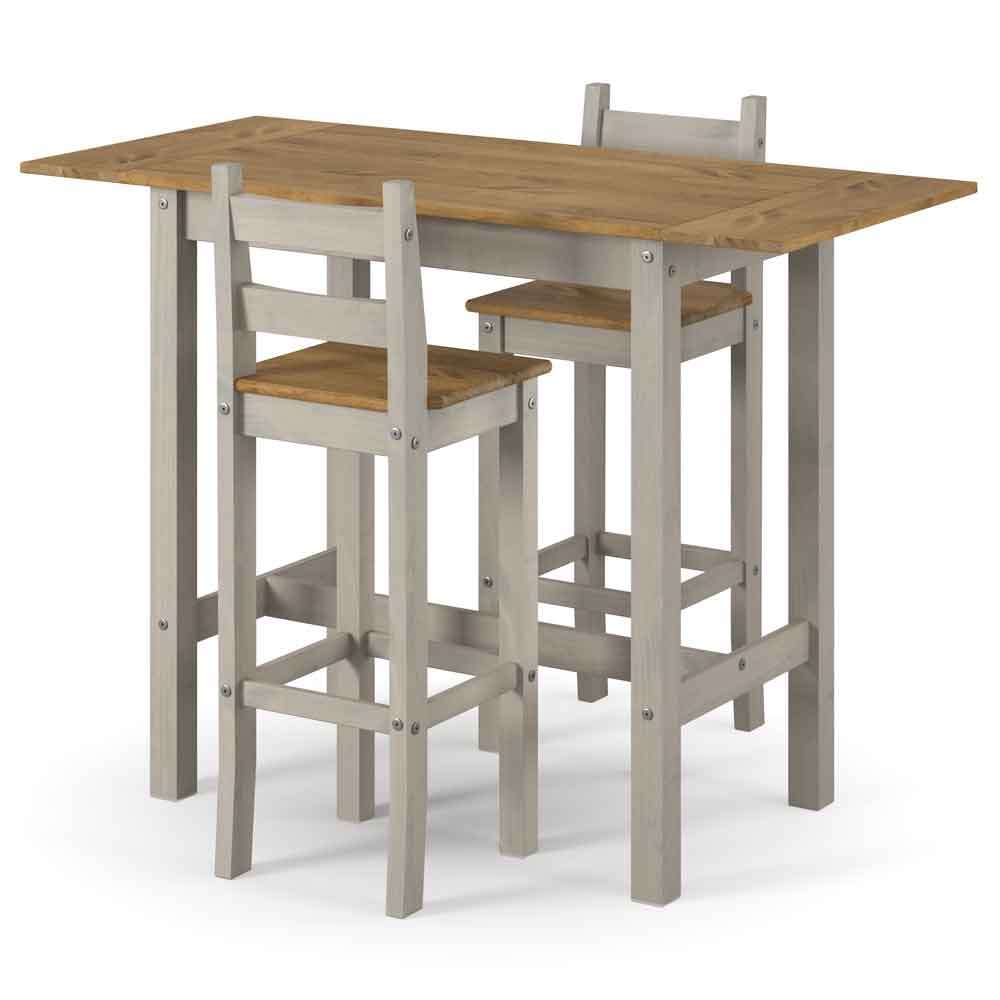 Consett Wooden Rectangular Extending Bar Table With 2 Stools - Grey And Oak