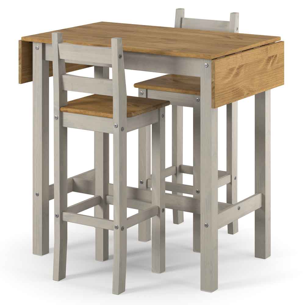 Consett Wooden Rectangular Extending Bar Table With 2 Stools - Grey And Oak
