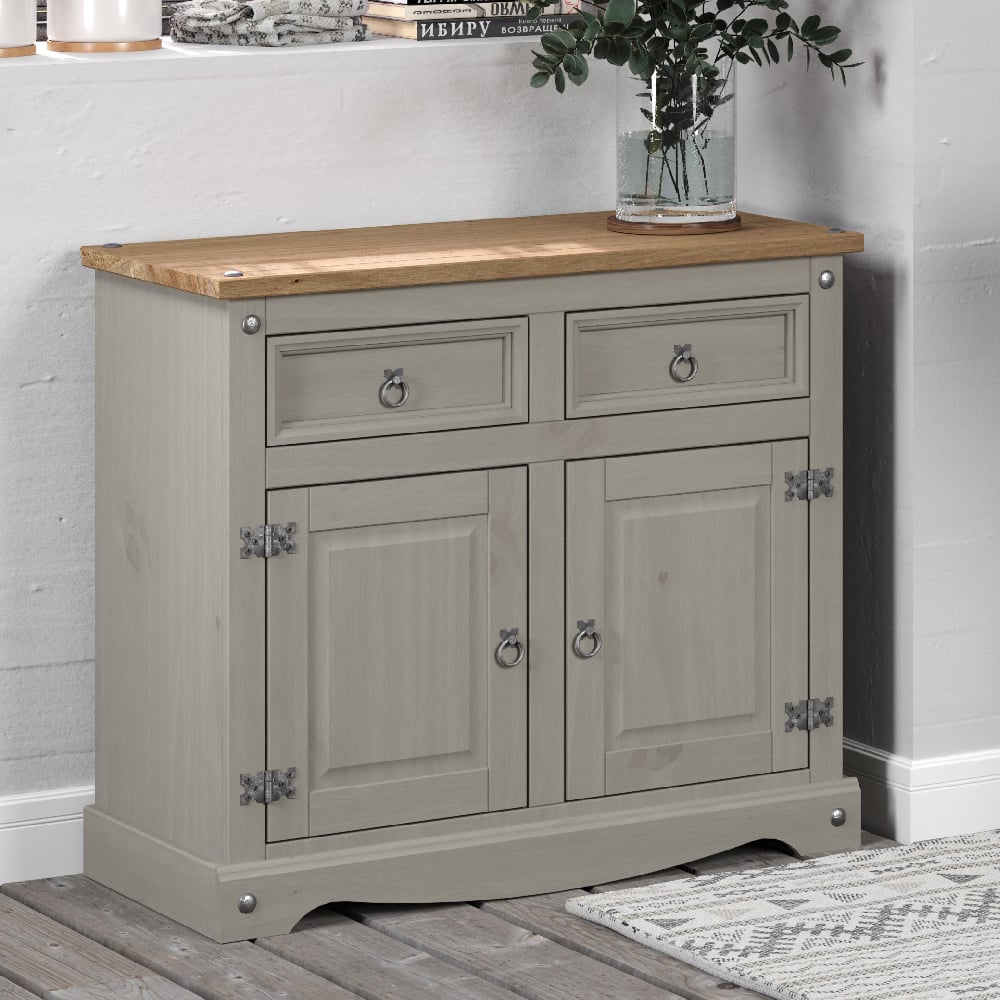 Read more about Consett wooden sideboard with 2 doors 2 drawers in grey and oak