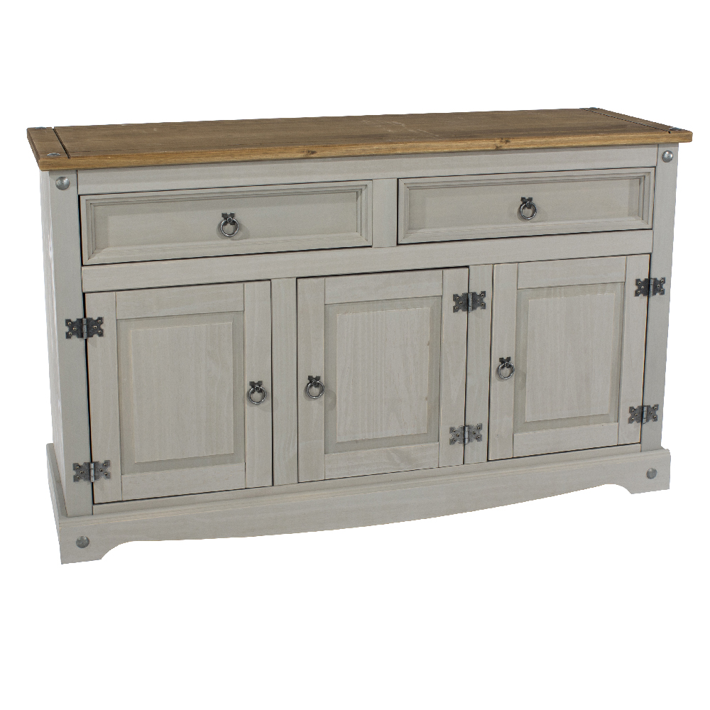 Consett Wooden Sideboard With 3 Doors 2 Drawers In Grey And Oak