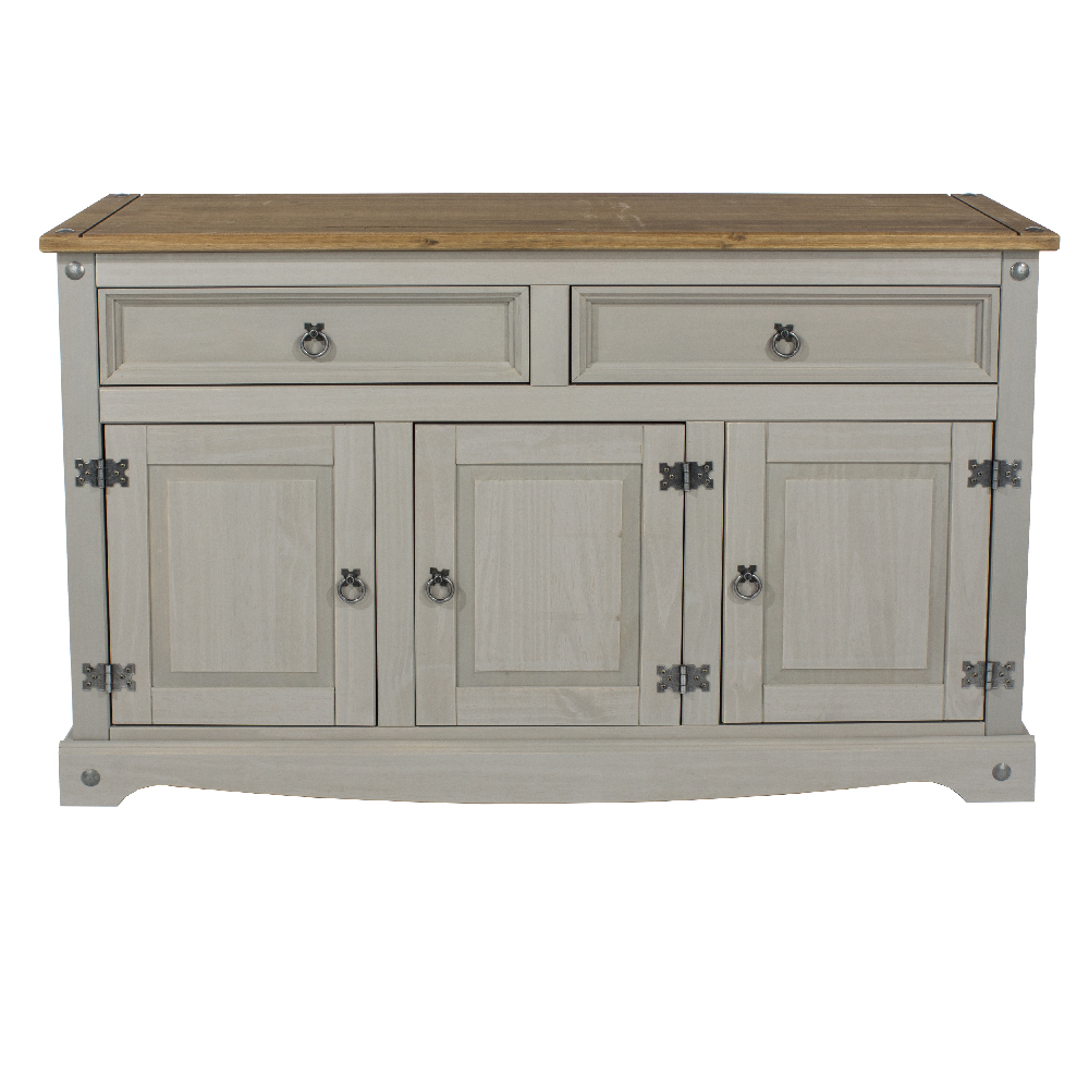 Consett Wooden Sideboard With 3 Doors 2 Drawers In Grey And Oak