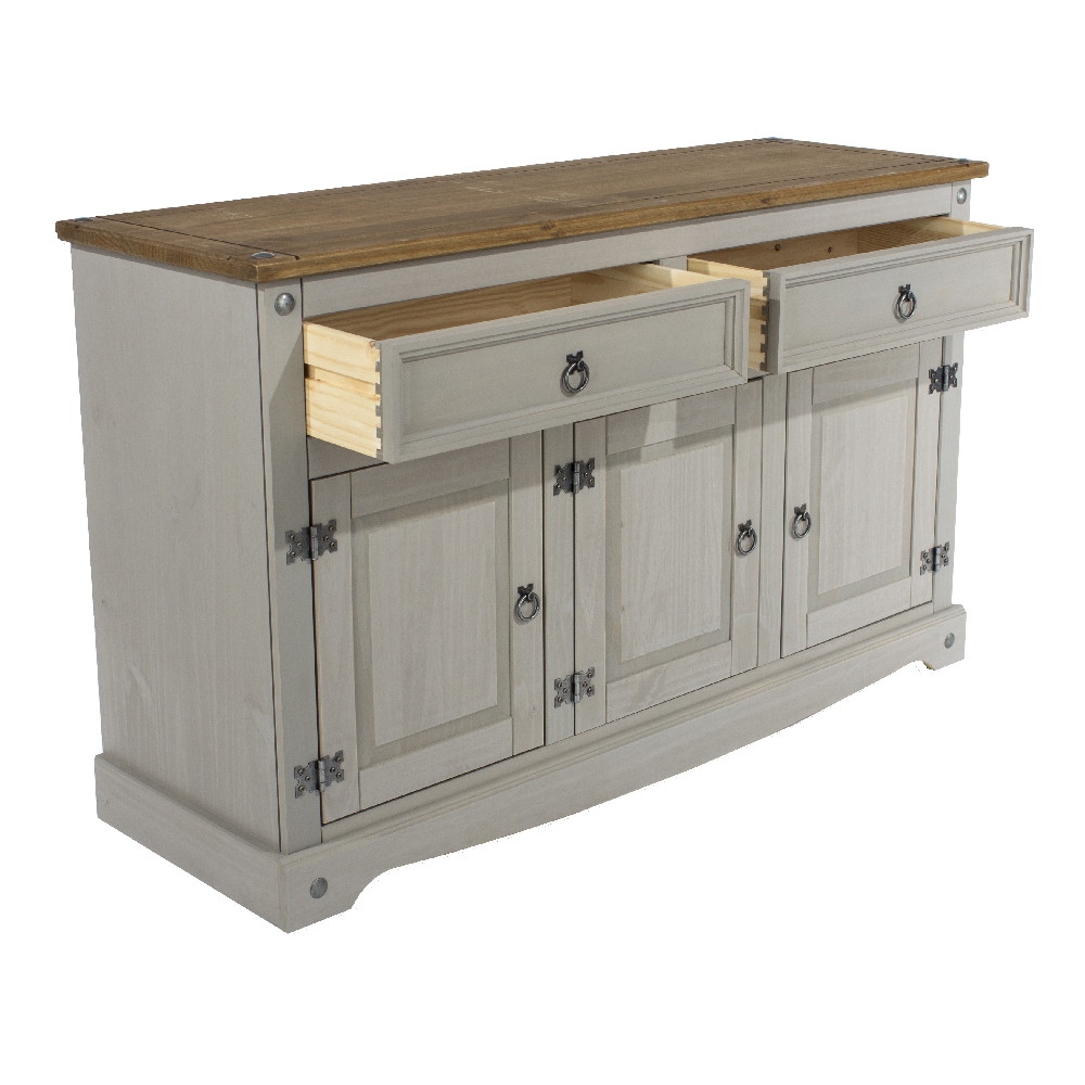Consett Wooden Sideboard With 3 Doors 2 Drawers In Grey And Oak