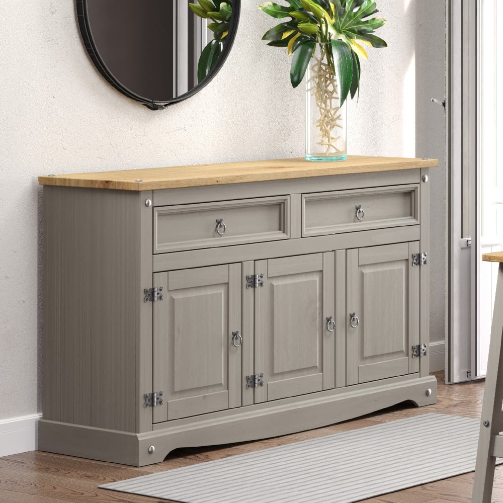 Read more about Consett wooden sideboard with 3 doors 2 drawers in grey and oak