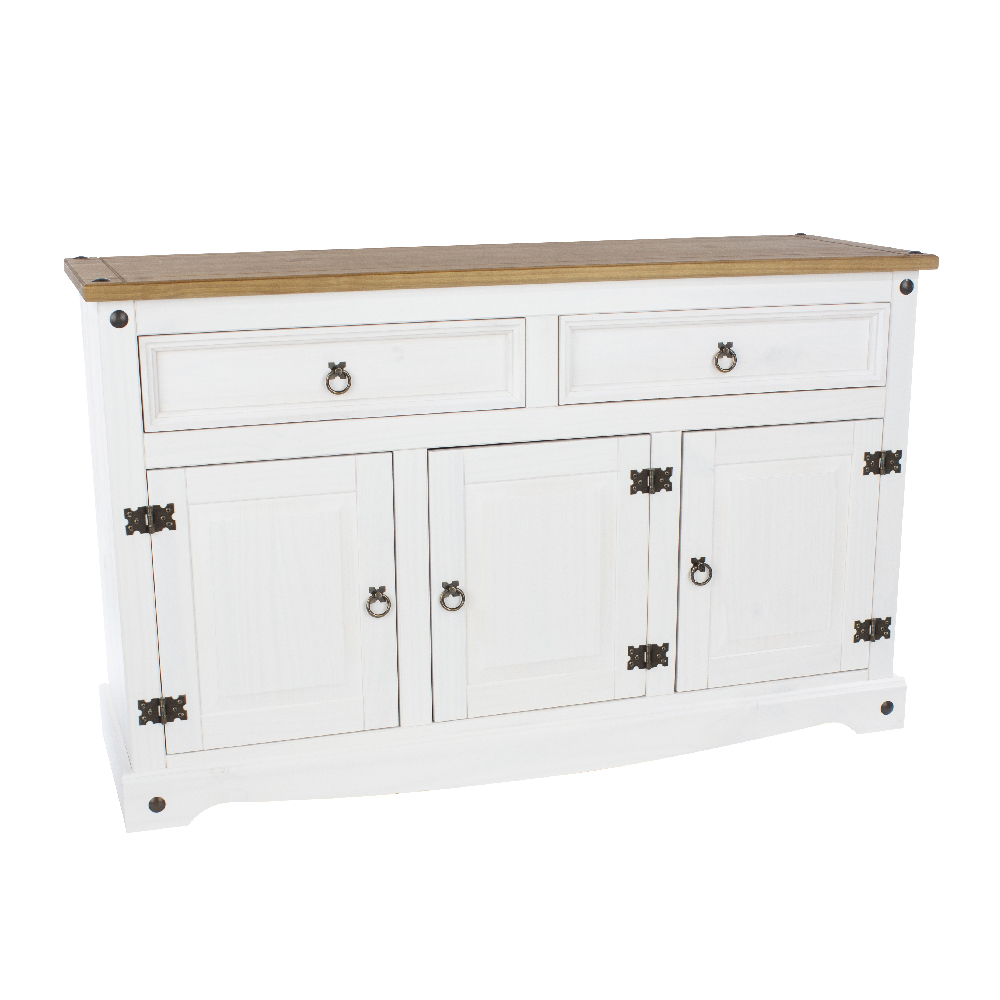 Consett Wooden Sideboard With 3 Doors 2 Drawers In White And Oak