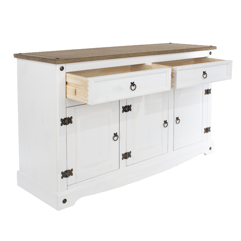 Consett Wooden Sideboard With 3 Doors 2 Drawers In White And Oak