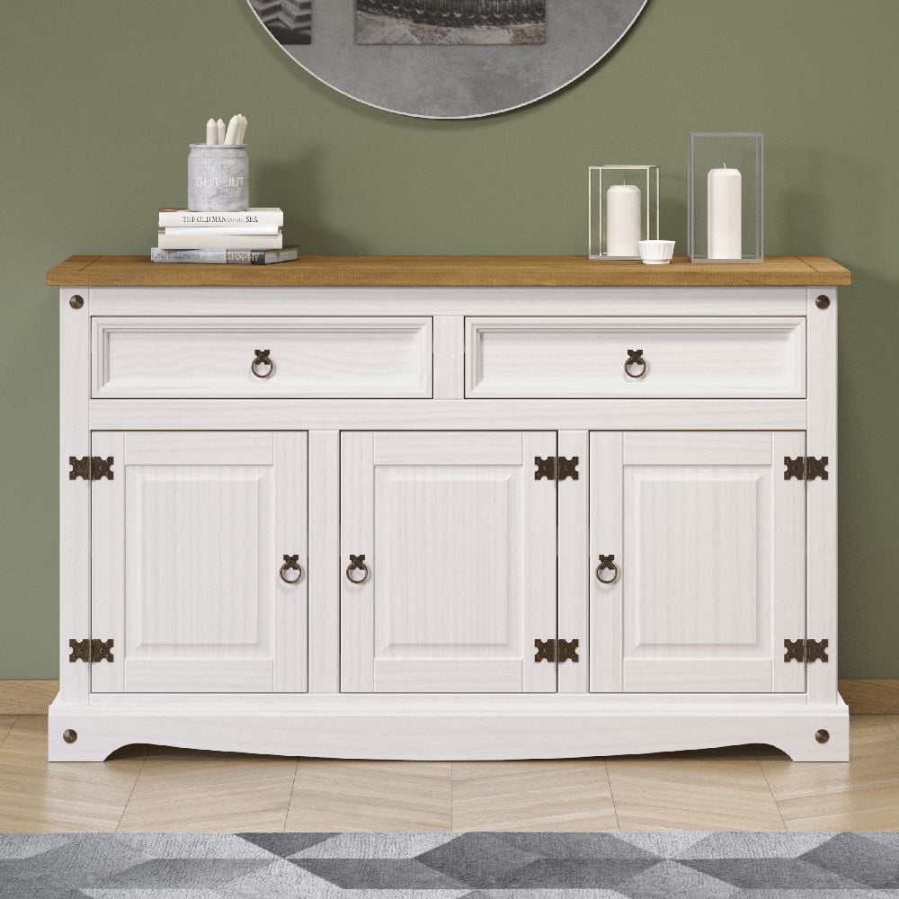 Read more about Consett wooden sideboard with 3 doors 2 drawers in white and oak