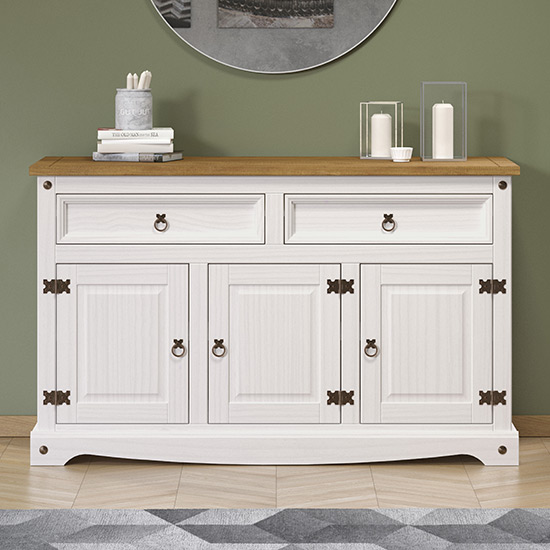 Photo of Consett wooden sideboard 3 doors 2 drawers in white