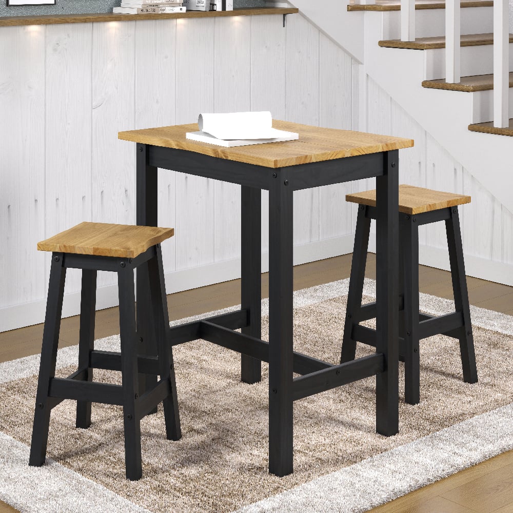 Read more about Consett wooden small bar table with 2 stools in black and oak