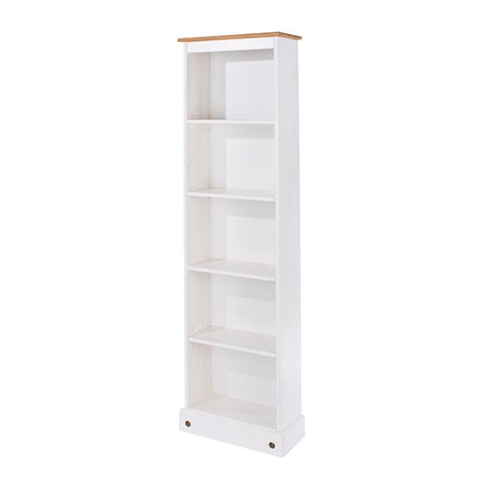 Consett Wooden Tall Narrow Bookcase In White_3