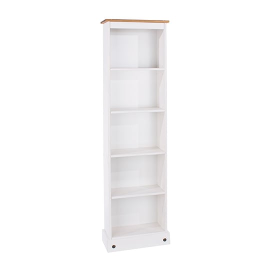 Product photograph of Consett Wooden Tall Narrow Bookcase In White from Furniture in Fashion