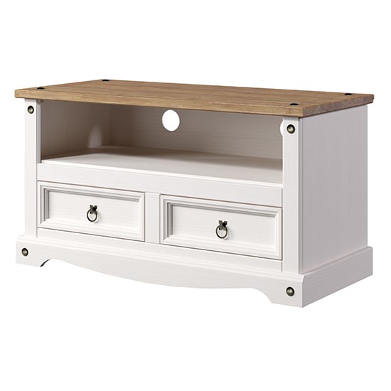 Consett Wooden TV Stand With 2 Drawers 1 Shelf In White_2