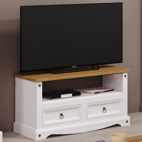 Consett Wooden TV Stand With 2 Drawers 1 Shelf In White_1