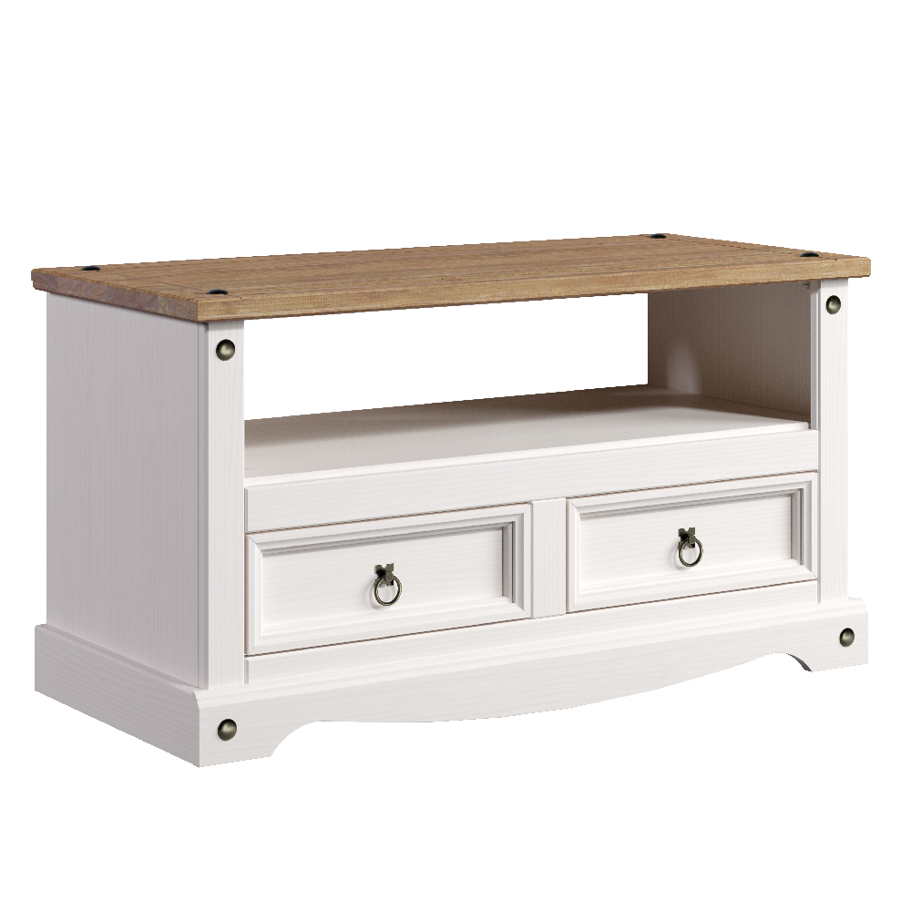 Consett Wooden TV Stand With 2 Drawers In White And Oak