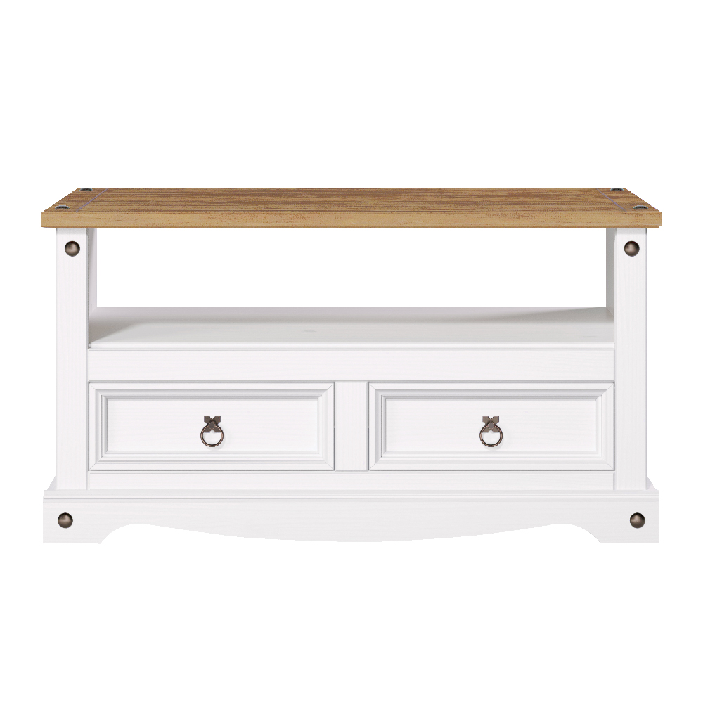 Consett Wooden TV Stand With 2 Drawers In White And Oak