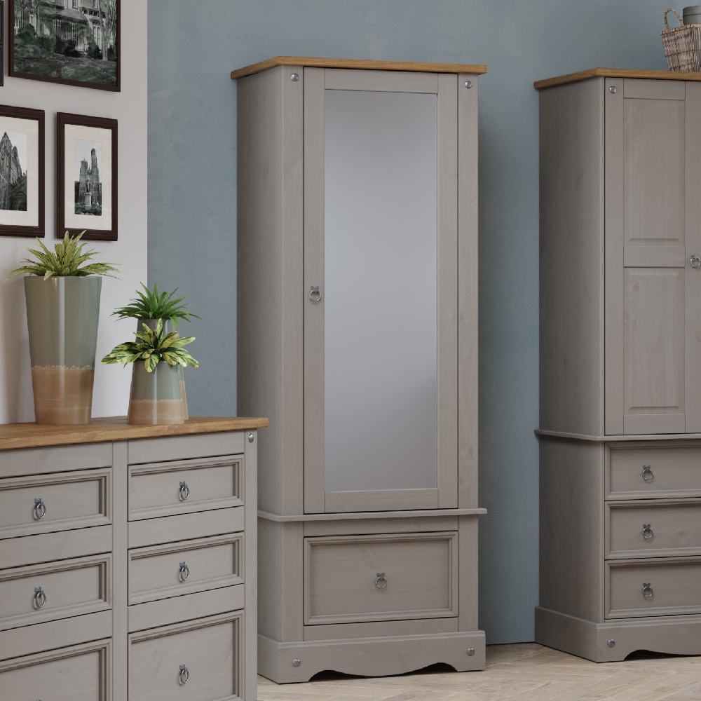 Read more about Consett wooden wardrobe with 1 door 1 drawer in grey and oak