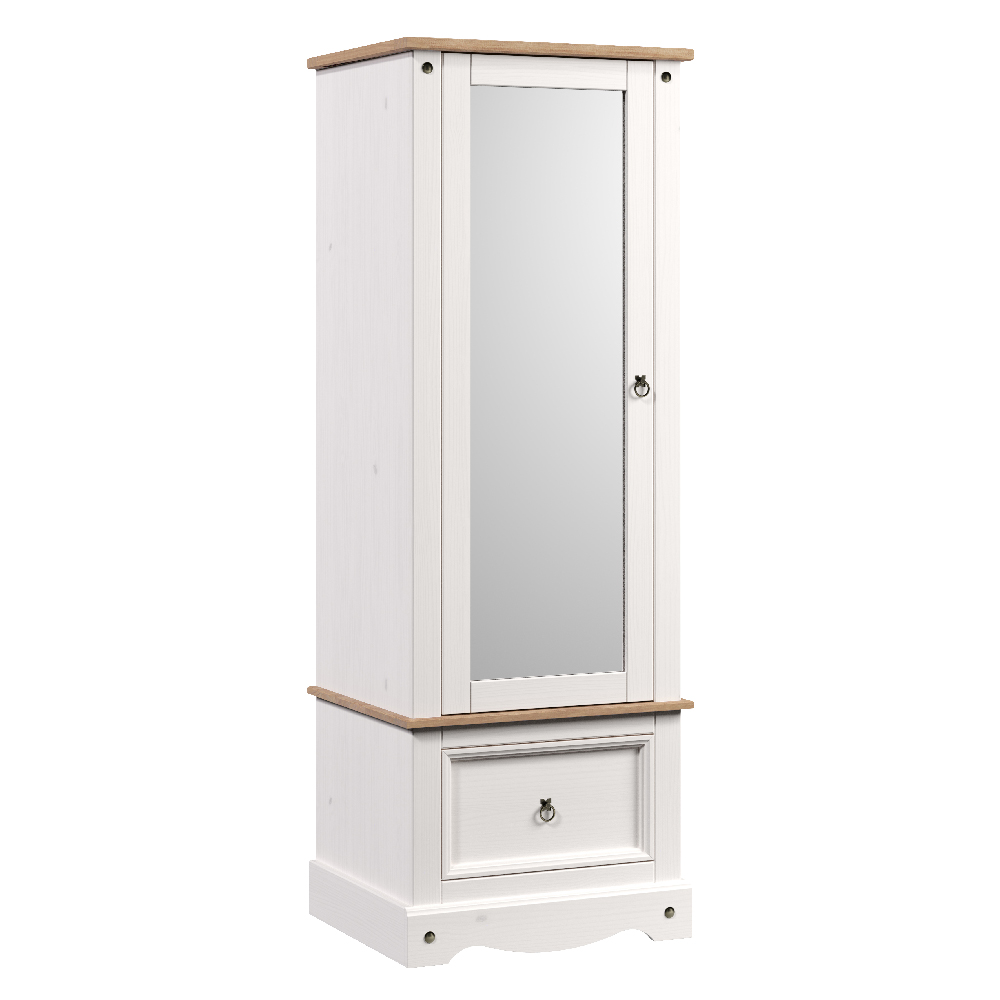 Consett Wooden Wardrobe With 1 Door 1 Drawer In White And Oak