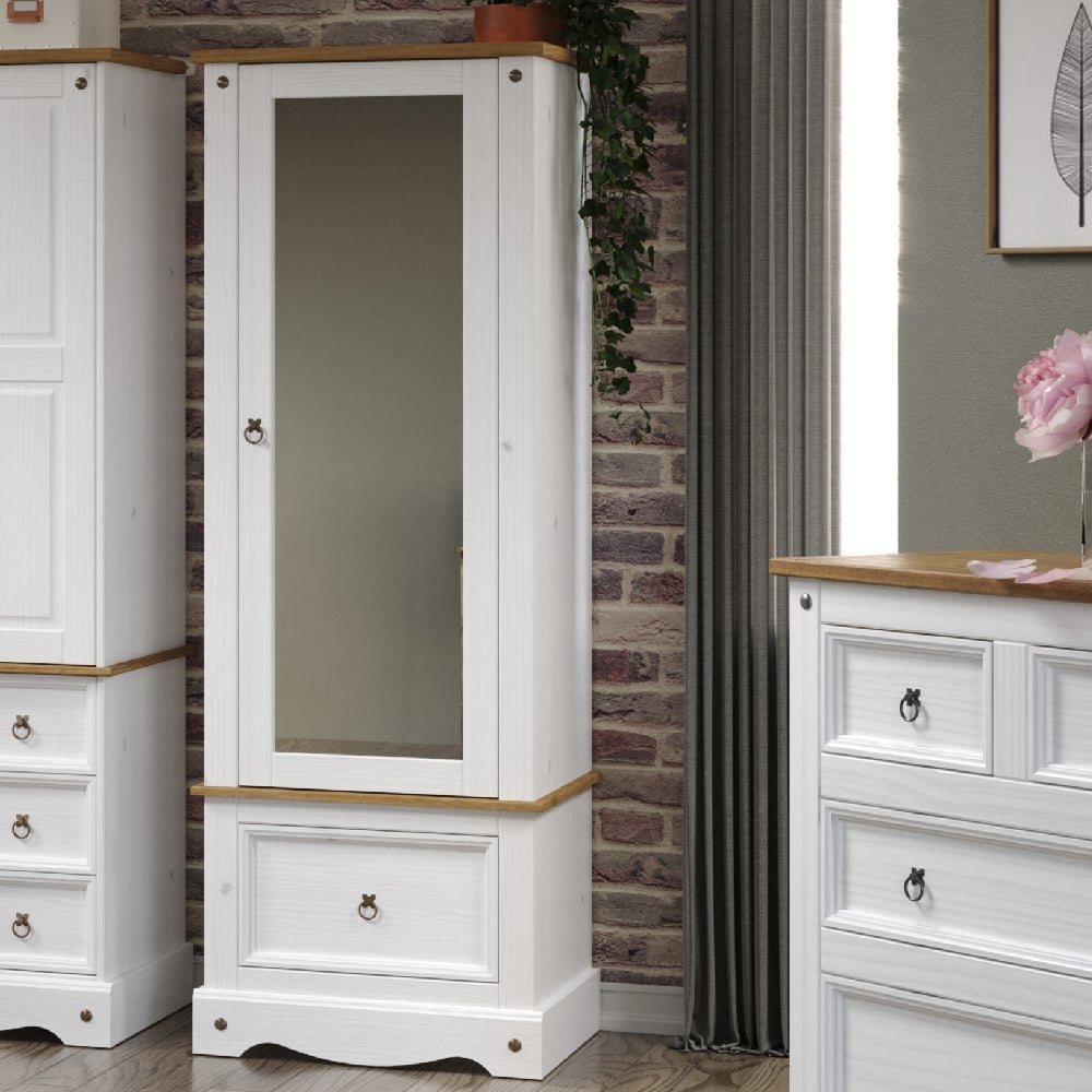 Read more about Consett wooden wardrobe with 1 door 1 drawer in white and oak