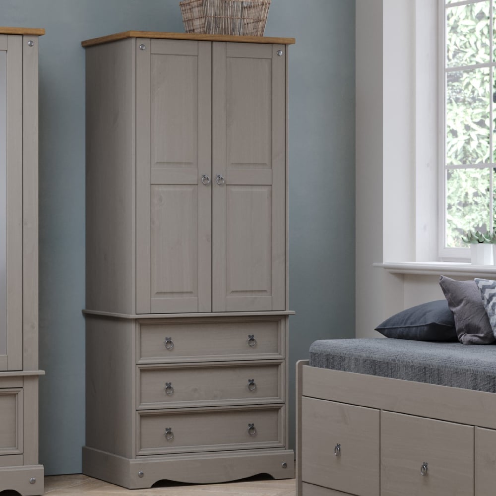 Read more about Consett wooden wardrobe with 2 doors 3 drawers in grey and oak