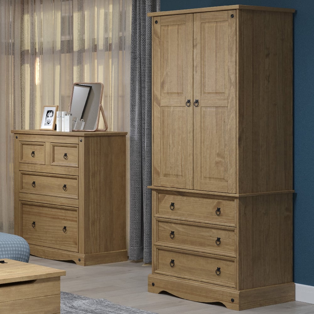 Read more about Consett wooden wardrobe with 2 doors 3 drawers in oak