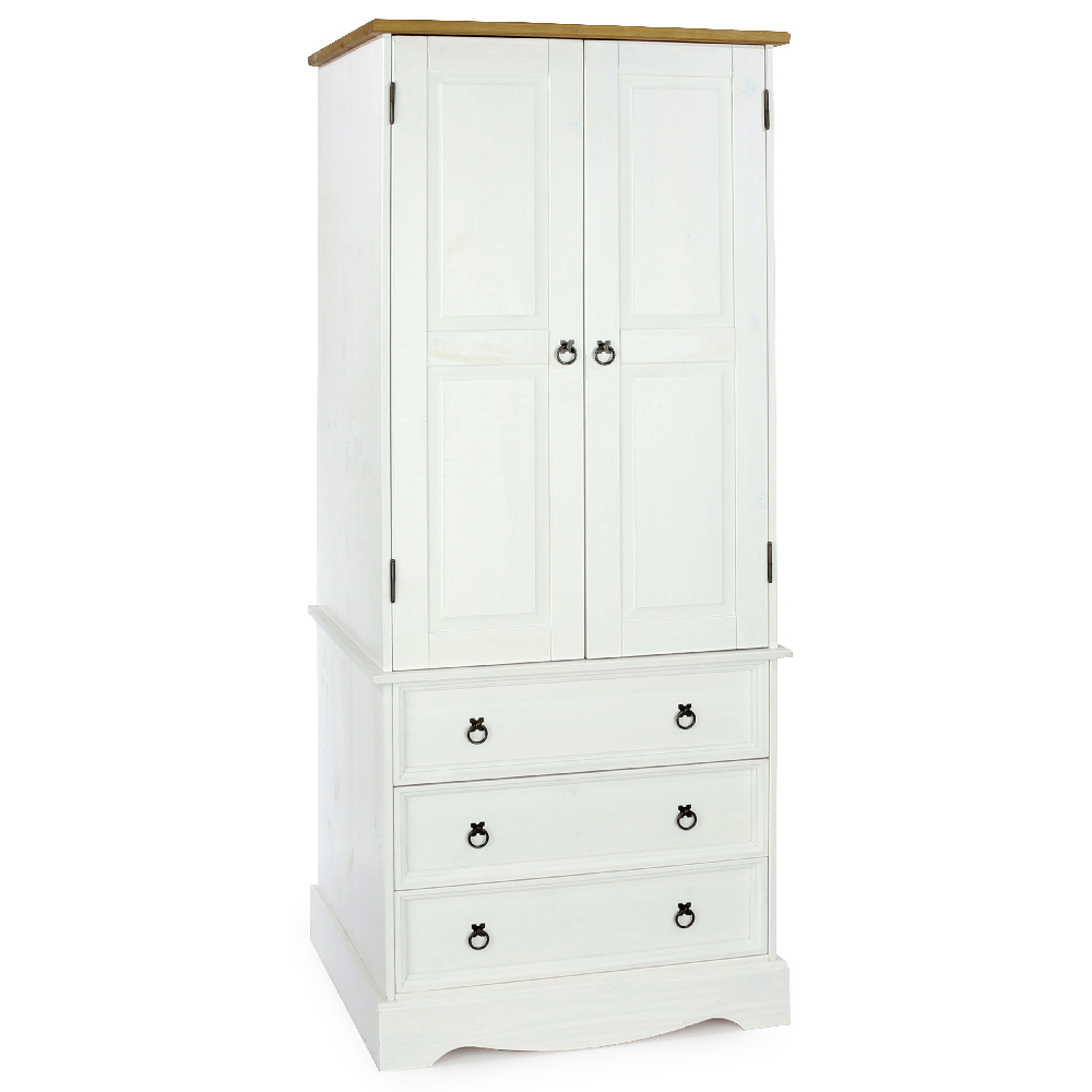 Consett Wooden Wardrobe With 2 Doors 3 Drawers In White And Oak