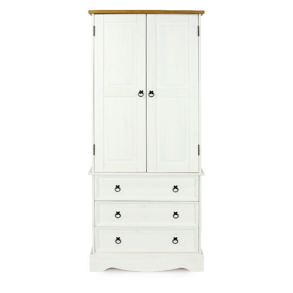 Consett Wooden Wardrobe With 2 Doors 3 Drawers In White And Oak