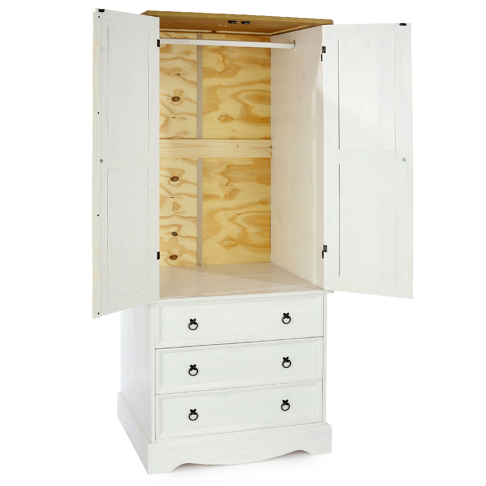 Consett Wooden Wardrobe With 2 Doors 3 Drawers In White And Oak