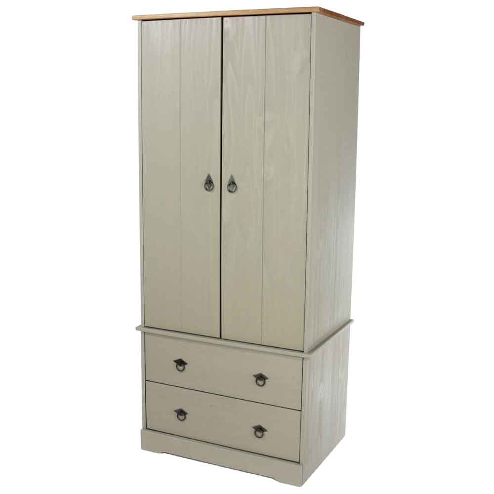 Consett Narrow Wooden Wardrobe With 2 Doors In Grey And Oak