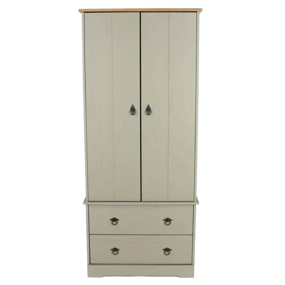 Consett Narrow Wooden Wardrobe With 2 Doors In Grey And Oak