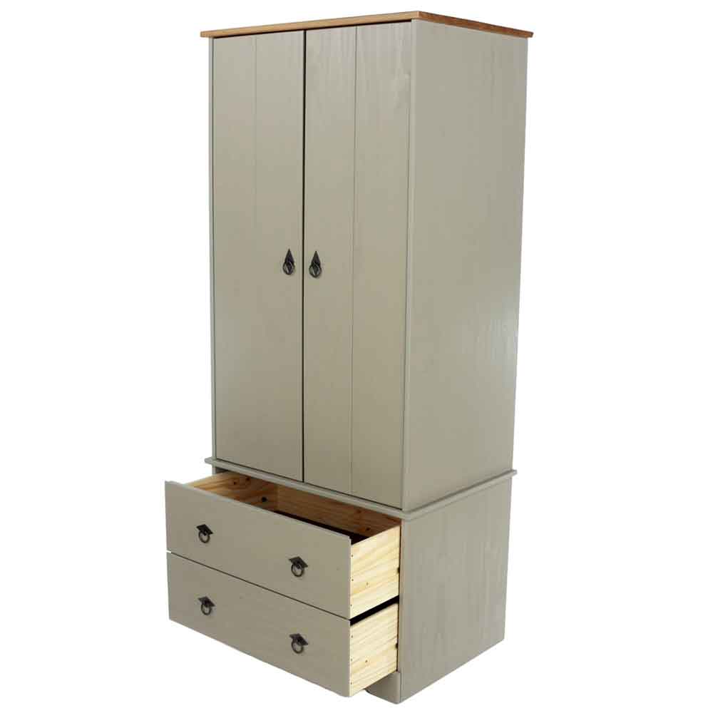 Consett Wooden Wardrobe With 2 Doors - Grey And Oak
