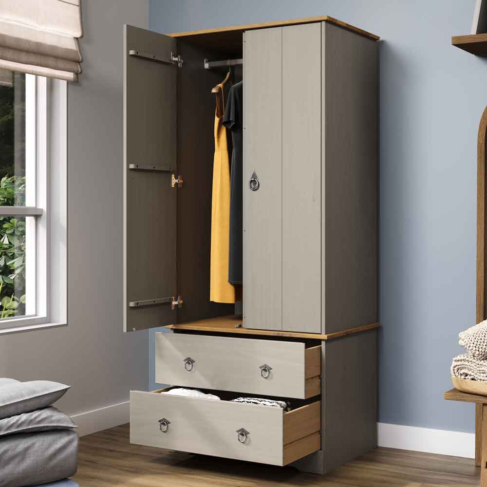 Consett Wooden Wardrobe With 2 Doors - Grey And Oak