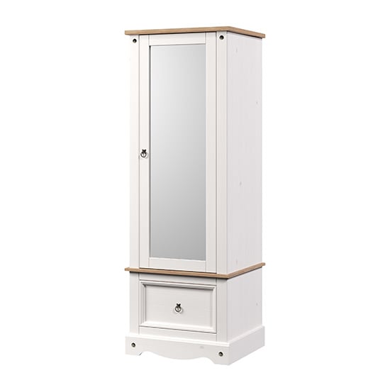 Consett Wooden Wardrobe With Mirrored Door And Drawer In White_2