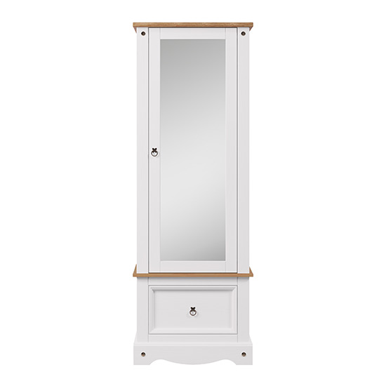 Consett Wooden Wardrobe With Mirrored Door And Drawer In White Furniture in Fashion