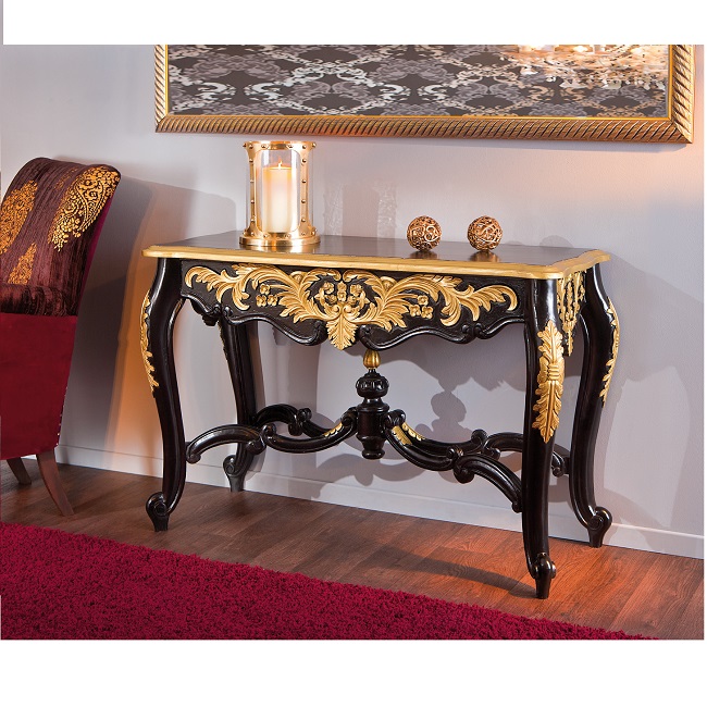 Royal Vintage Large Console Table Baroque Style In Black