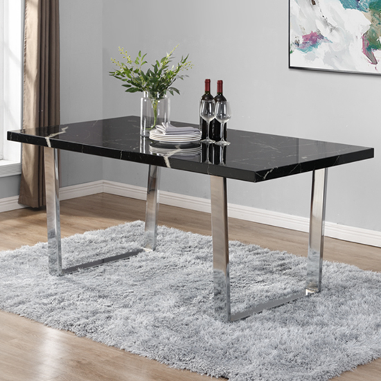 Read more about Constable black high gloss dining table in milano marble effect