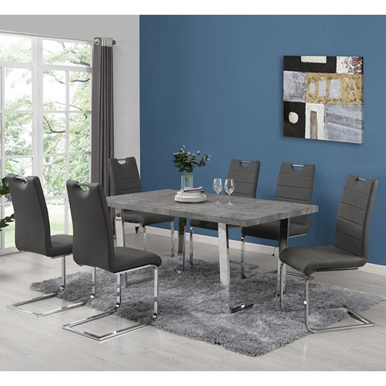 Product photograph of Constable Concrete Effect Dining Table With 6 Petra Grey Chairs from Furniture in Fashion