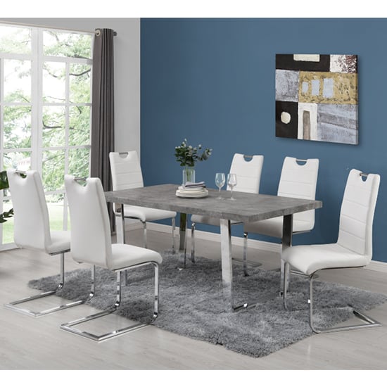 Constable Concrete Effect Dining Table With 6 Petra White Chairs_1