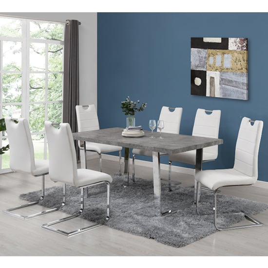 Photo of Constable concrete effect dining table with 6 petra white chair