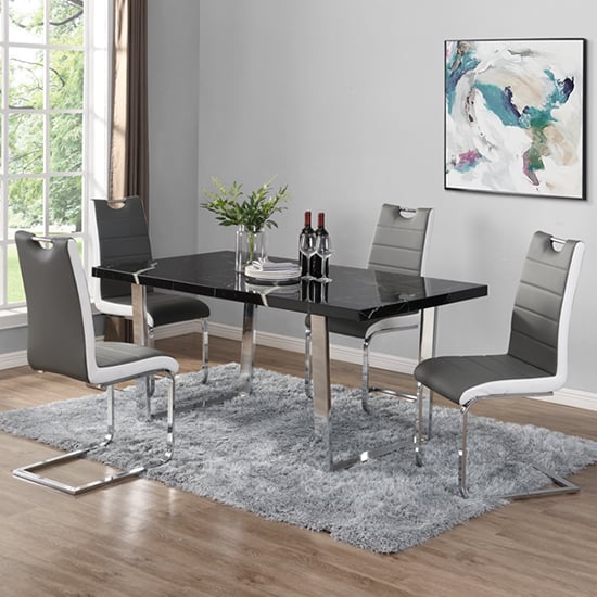 Constable Milano Marble Effect Dining Table 6 Grey White Chairs