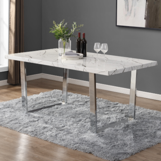 Constable Vida Marble Effect Dining Table 6 Grey White Chairs_2