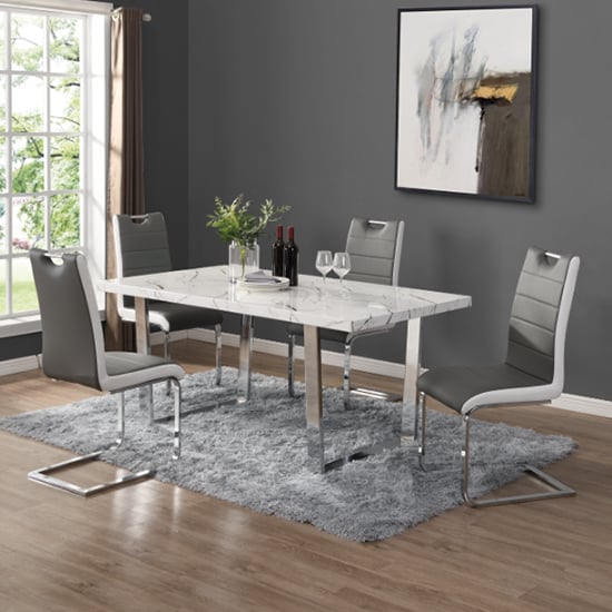 Constable Vida Marble Effect Dining Table 6 Grey White Chairs